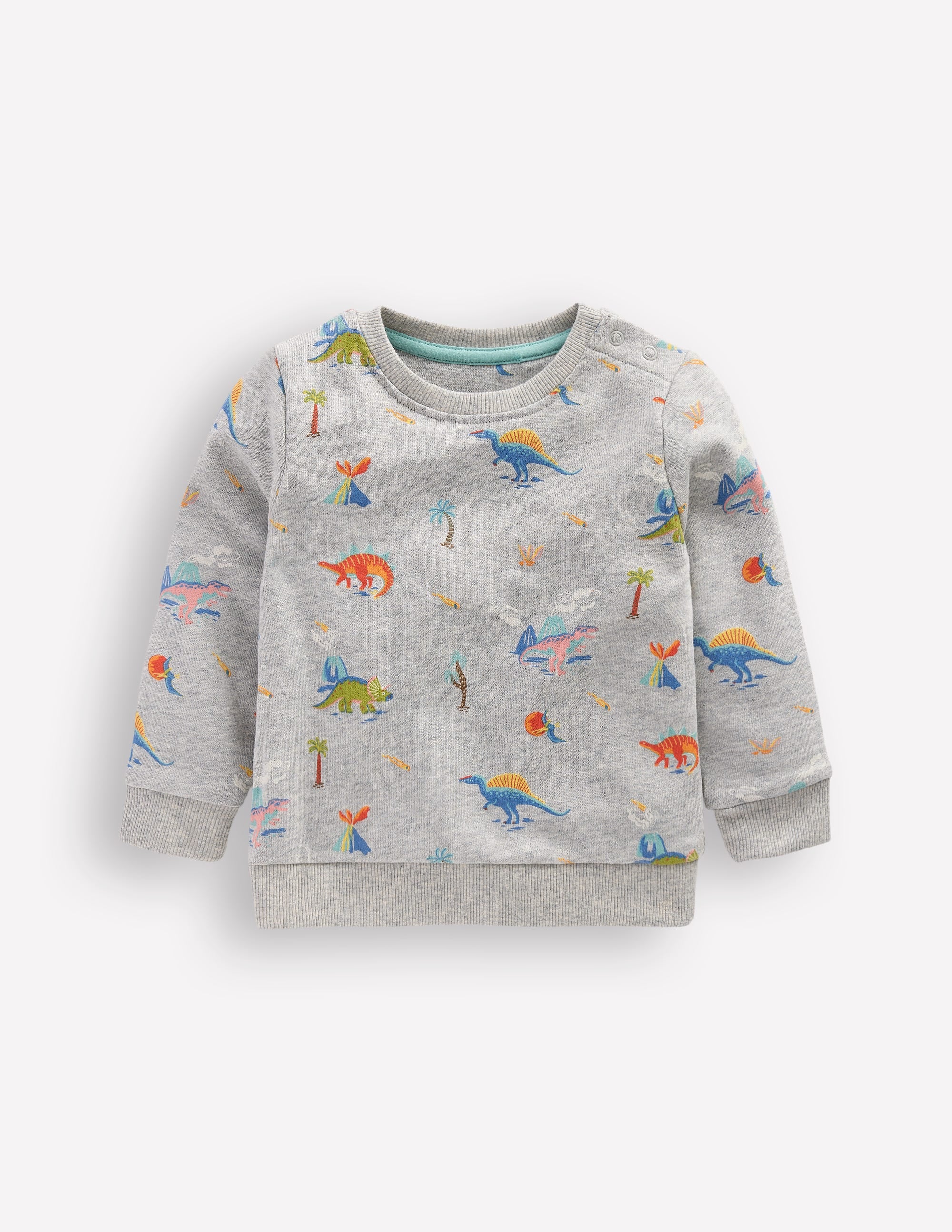 Bedrucktes Sweatshirt-Grau Meliert, Dinos - Image 1