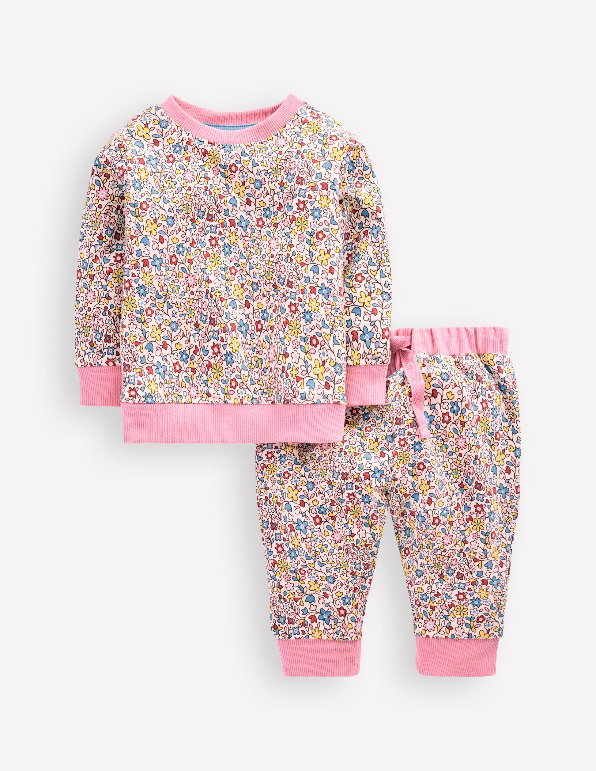 Sweatshirt-Set mit Applikationen-Bunt Vintage Blumenmuster-1