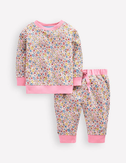 Sweatshirt-Set mit Applikationen-Bunt Vintage Blumenmuster-1