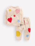 Sweatshirt-Set mit Applikation-Haferbeige Herzen- & Stern-Applikationen
