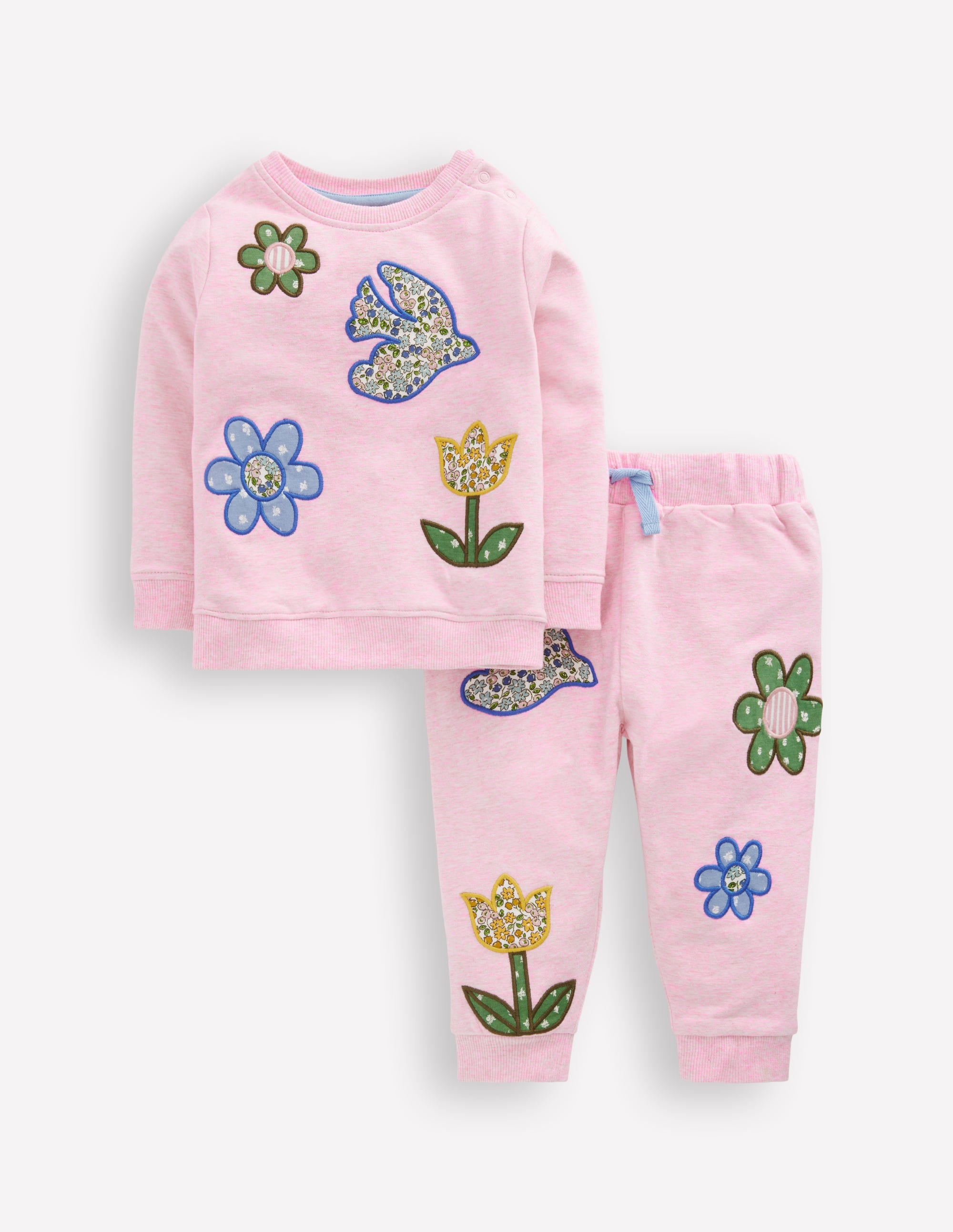 Sweatshirt-Set mit Applikation-Rosa Blumenmuster Patchwork - Image 1