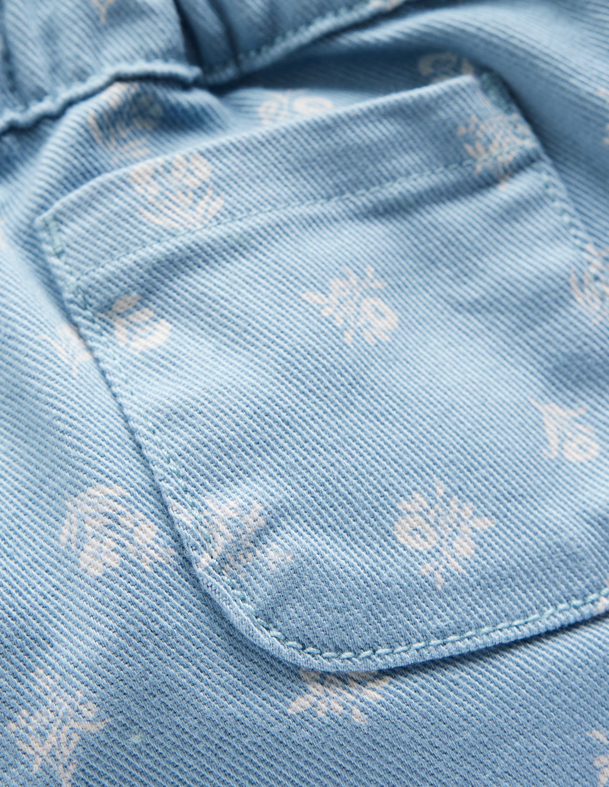 Cotton Pull-on Trousers-Blue Floral Print-3