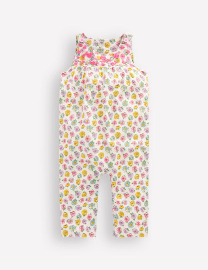 Gewebter Strampler mit Stickerei-Sanftes Naturweiß Rosa Stickerei-1