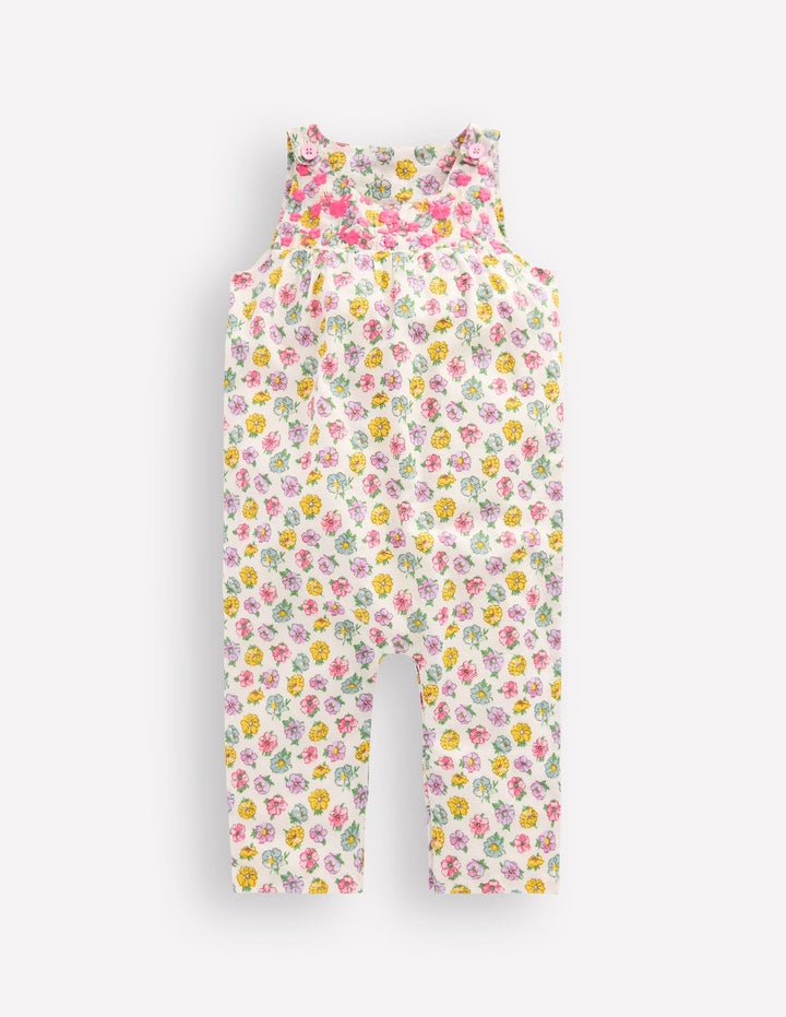 Gewebter Strampler mit Stickerei-Sanftes Naturweiß Rosa Stickerei