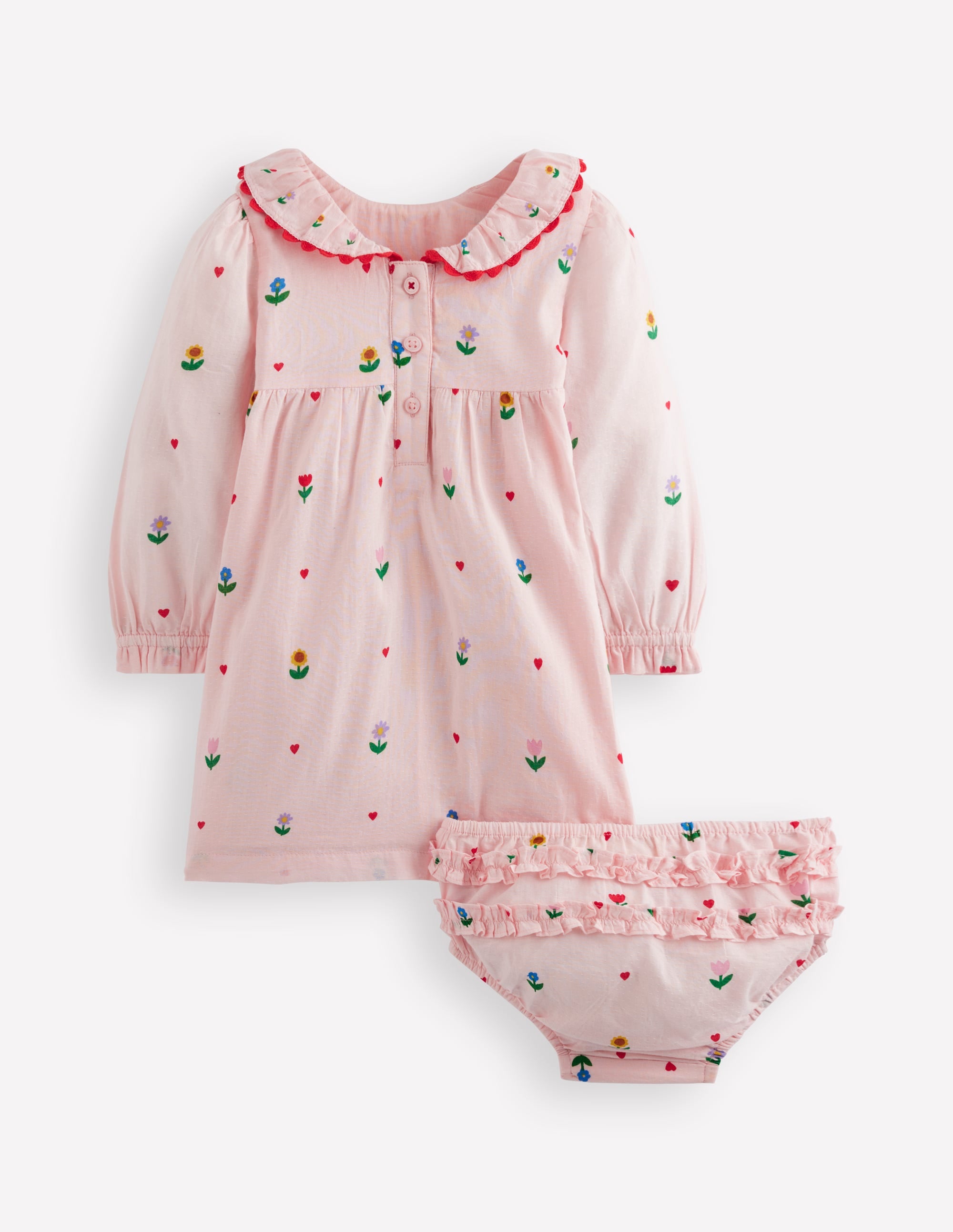 Besticktes Kleid mit Smok-Arbeit-Rosa Buntes Blumenmuster Herzchen - Image 2