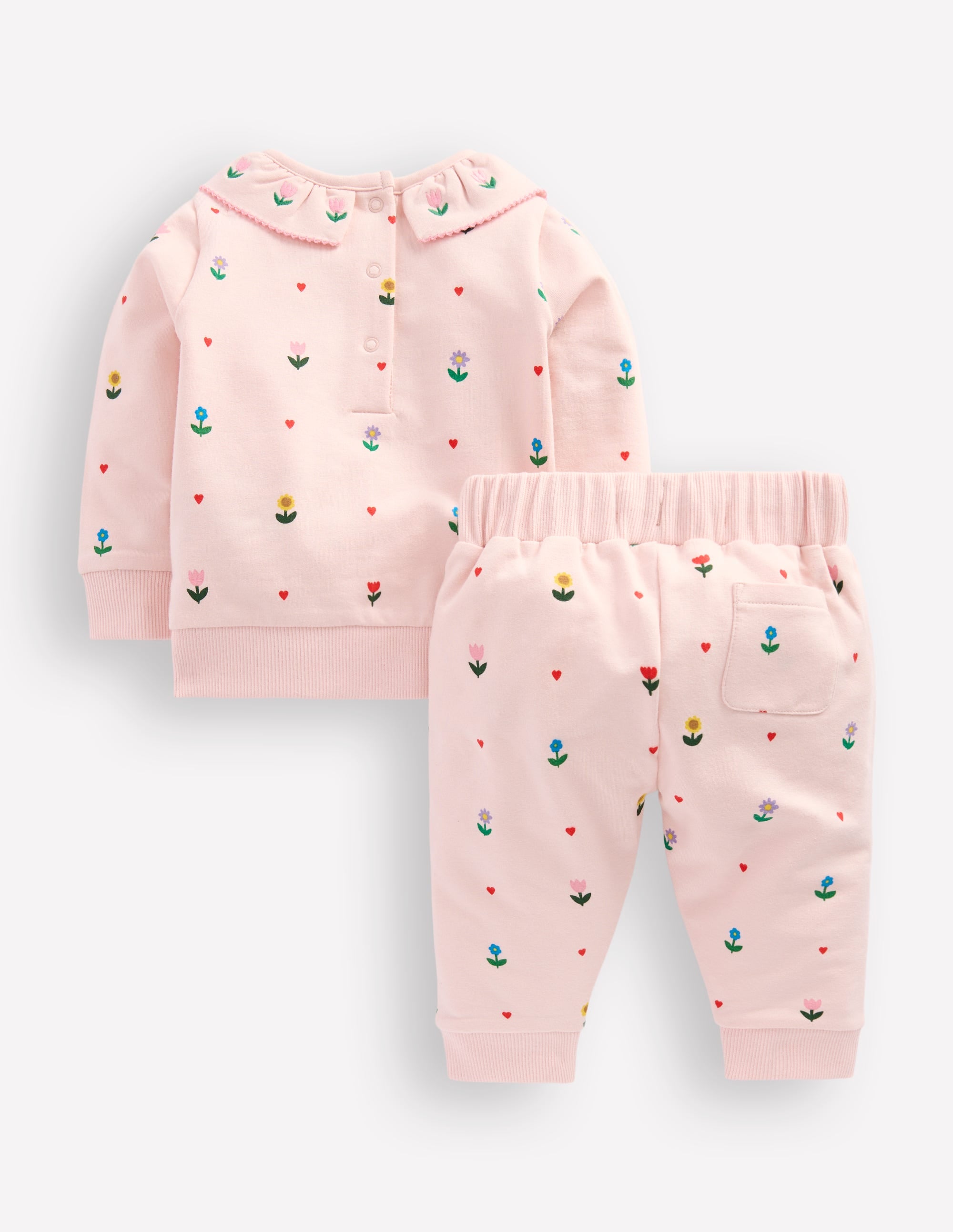 Sweatshirt-Set mit Rüschenausschnitt-Kreiderosa Bunt Herz Blume - Image 2