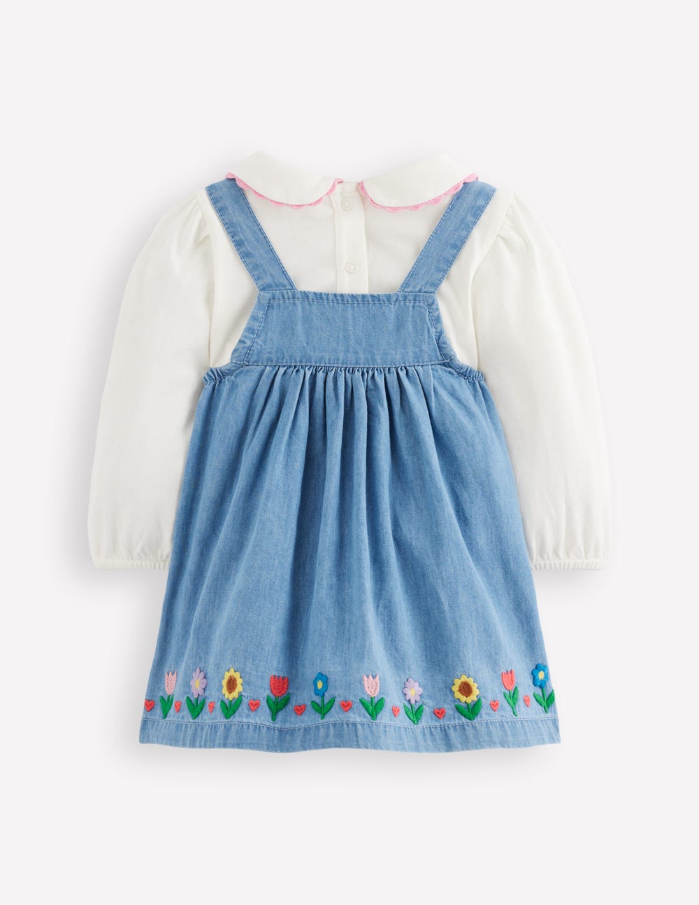 Ensemble avec robe chasuble brodée-Broderie florale chambray - Image 2
