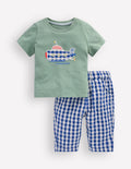 Gewebtes Jersey-Spielset-Grünes U-Boot/Blau Vichykaro