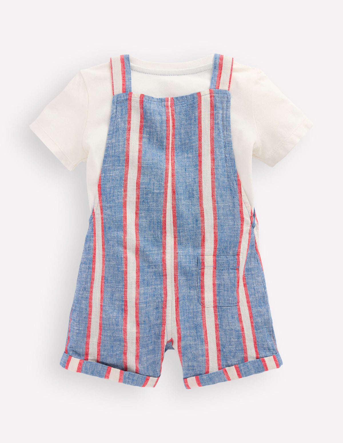 Ensemble avec salopette courte tissée-Rayé bleu et rouge - Image 2