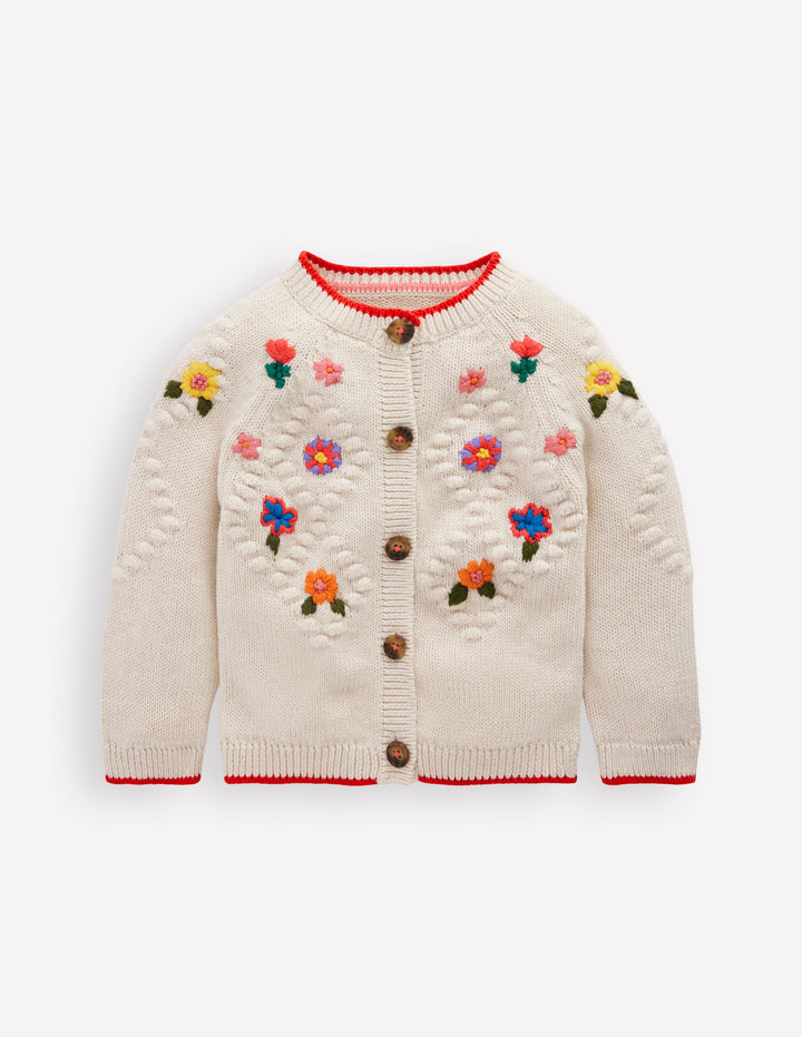 Gilet brodé en coton-Fleurs Écru