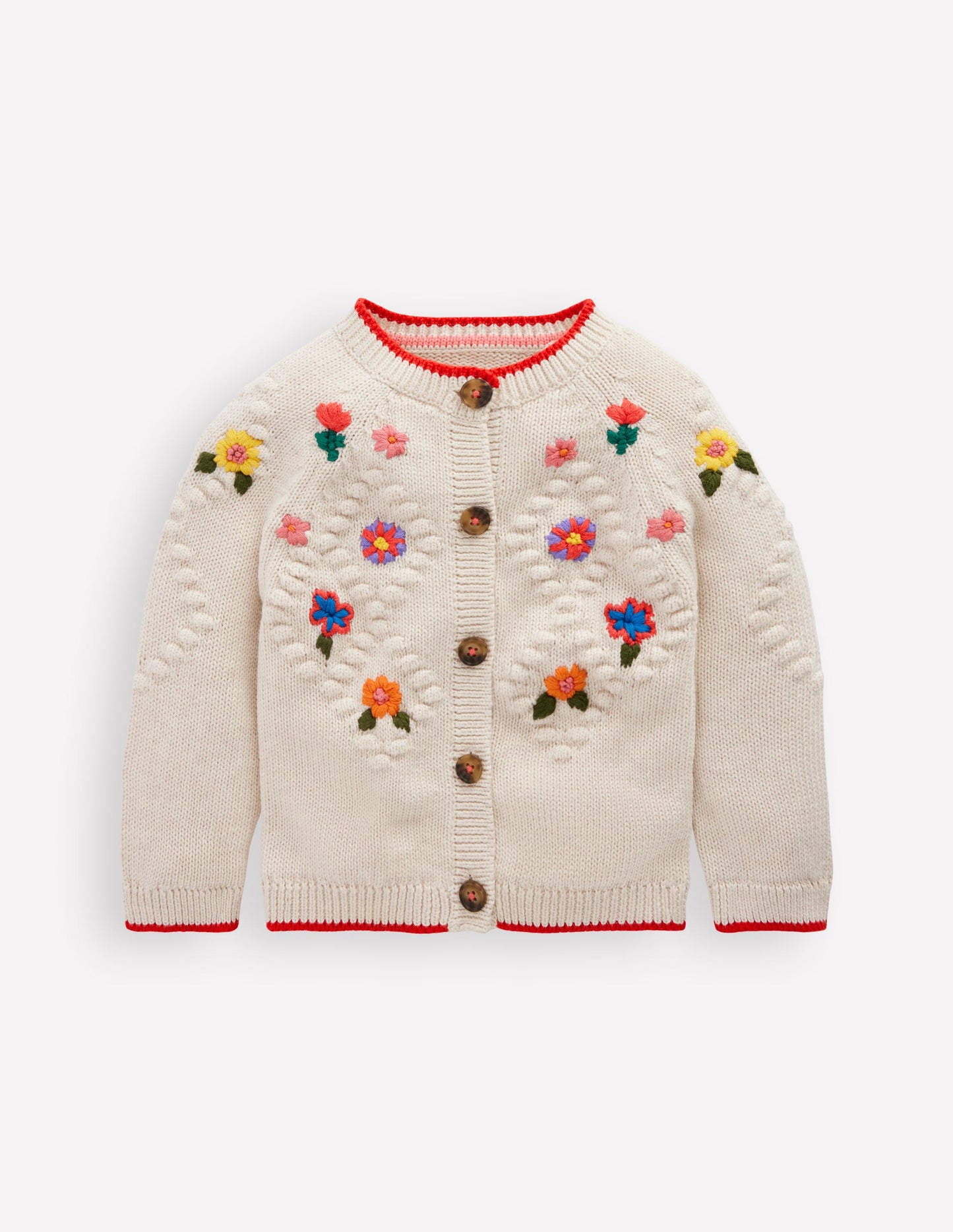 Gilet brodé en coton-Fleurs Écru