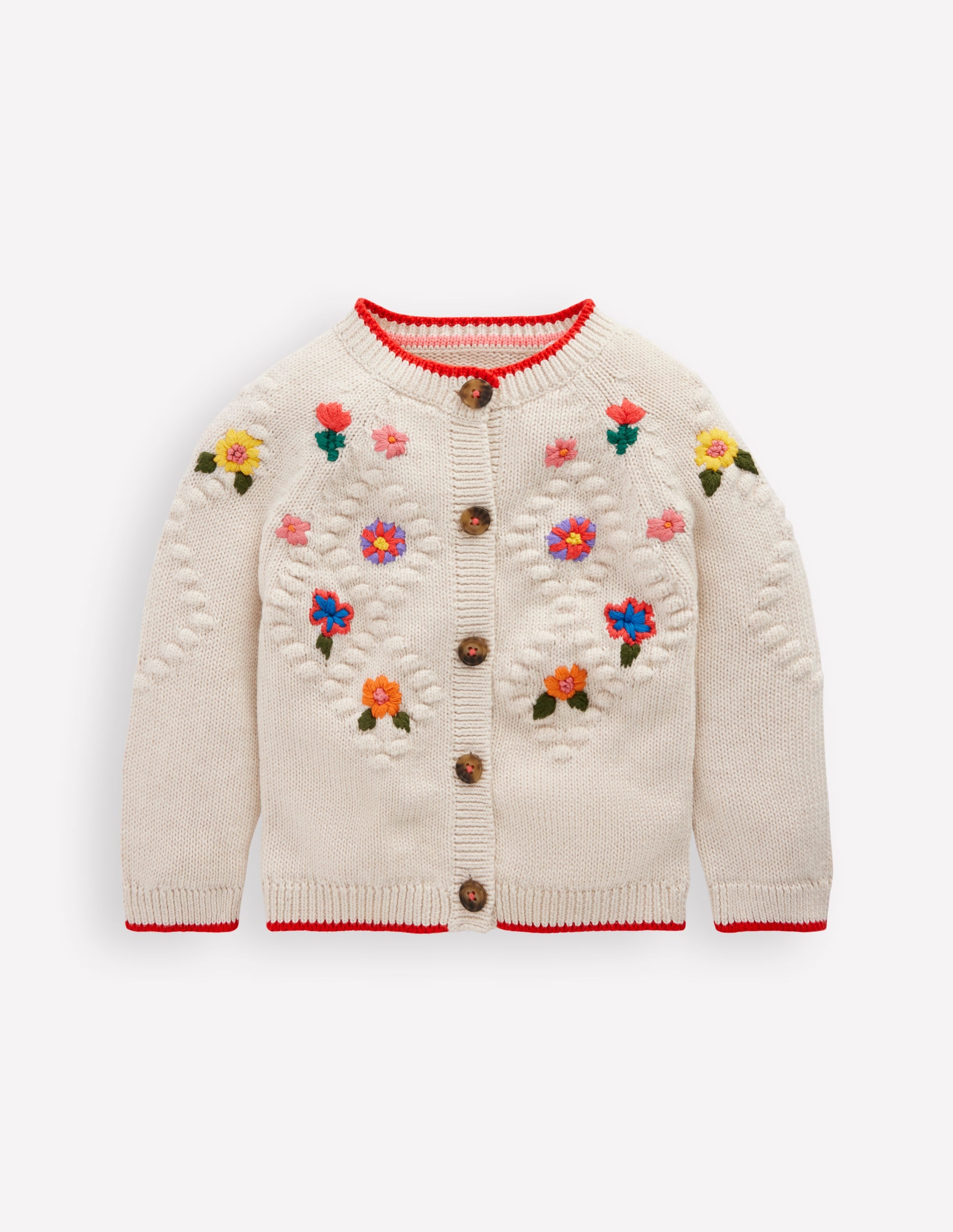 Bestickte Baumwoll-Strickjacke-Ecru mit Blumen - Image 1