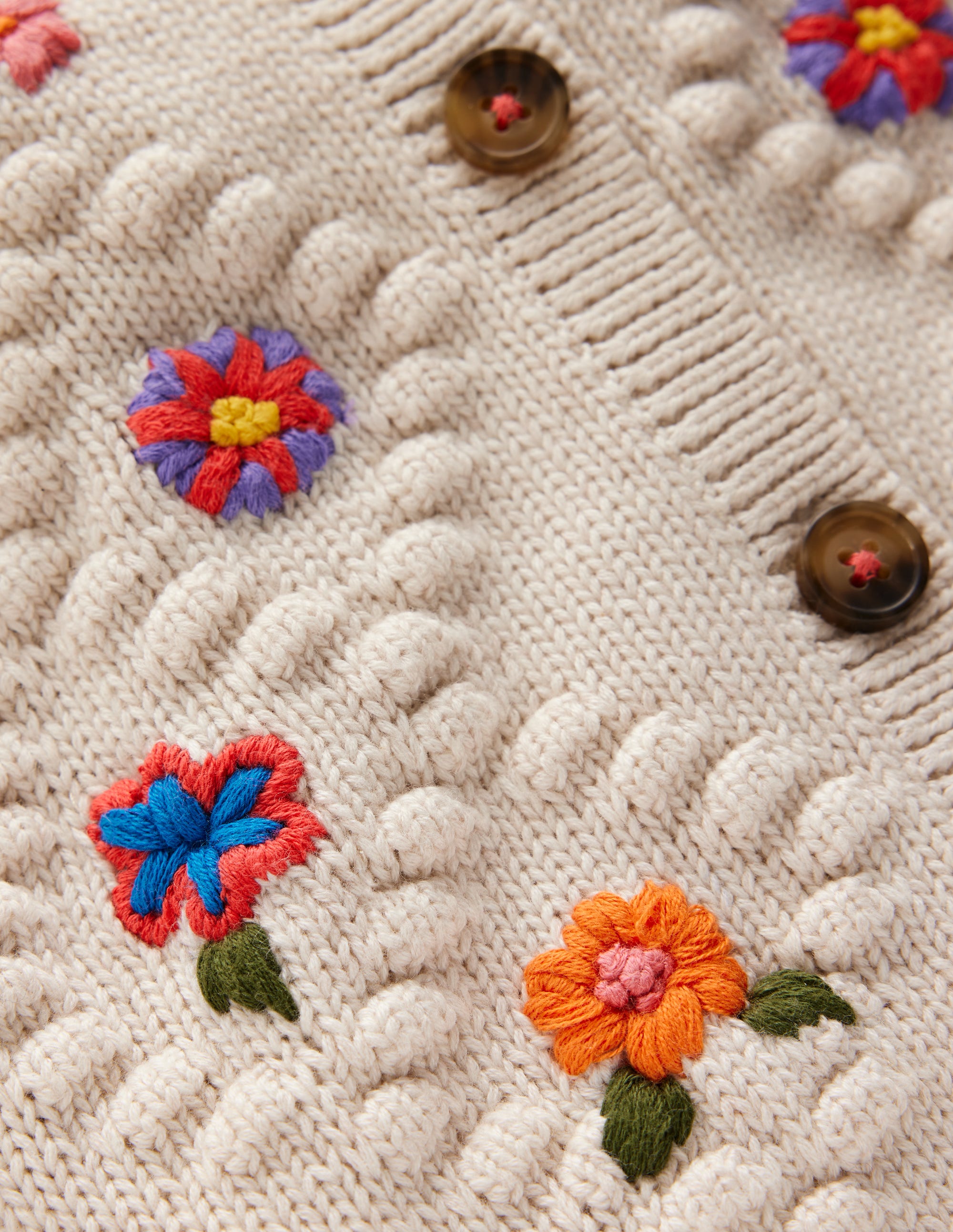 Bestickte Baumwoll-Strickjacke-Ecru mit Blumen - Image 3