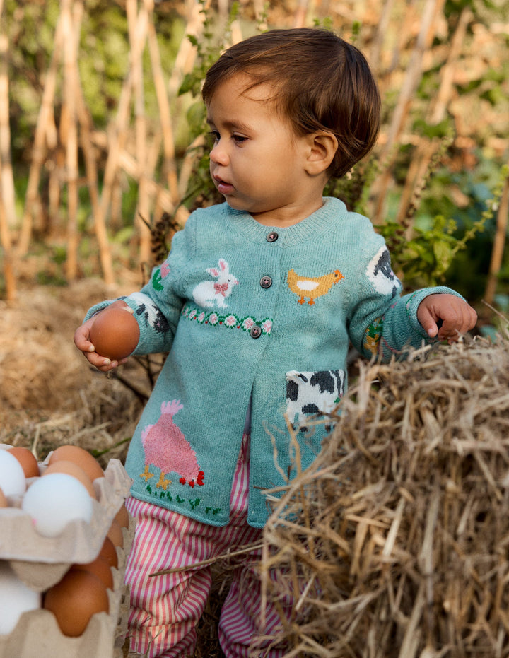Strickjacke mit lustigem Motiv-Georgisches Blau Bauernhoftiere