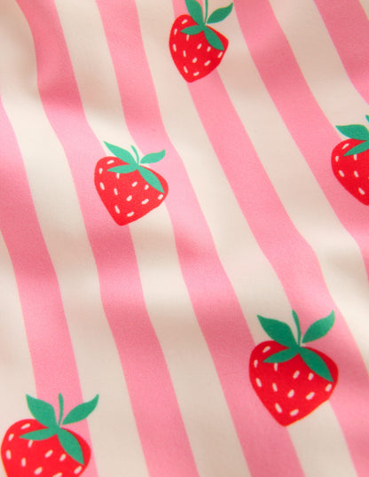 Surfanzug mit Sonnenschutz für Mädchen-Rosa Erdbeermuster Streifen-3