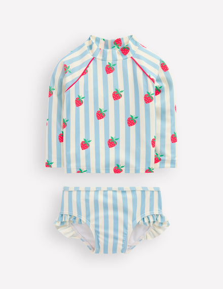 Logo Rash Vest Set-Blue Strawberry Patch