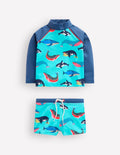 Badeshirt-Set-Blau Wale