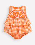 Weit geschnittener Strampler-Orange Vichy