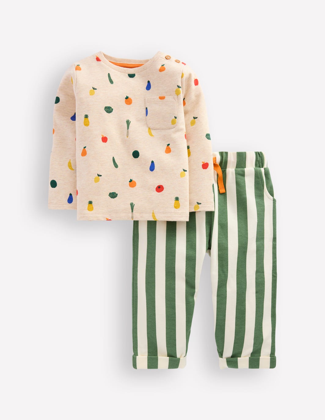 Gestreiftes Sweatshirt-Spielset-Haferbeige/Grün Streifen Gemüse - Image 1