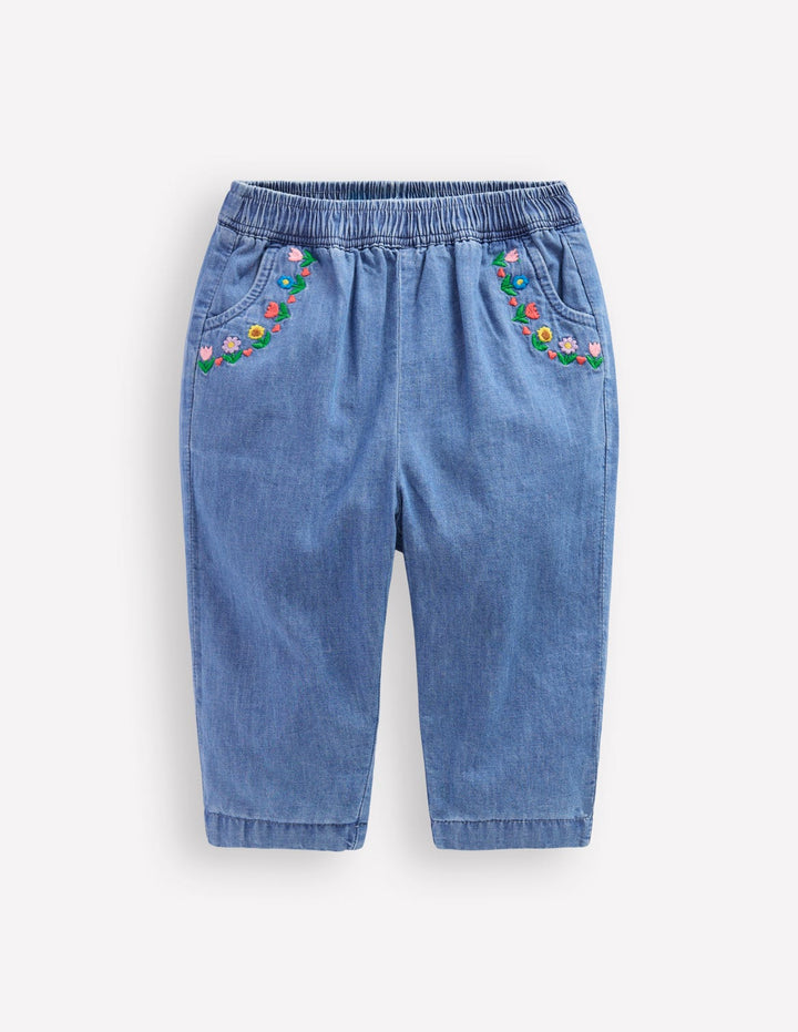 Bestickte Hose zum Hineinschlüpfen-Denim, Stickerei