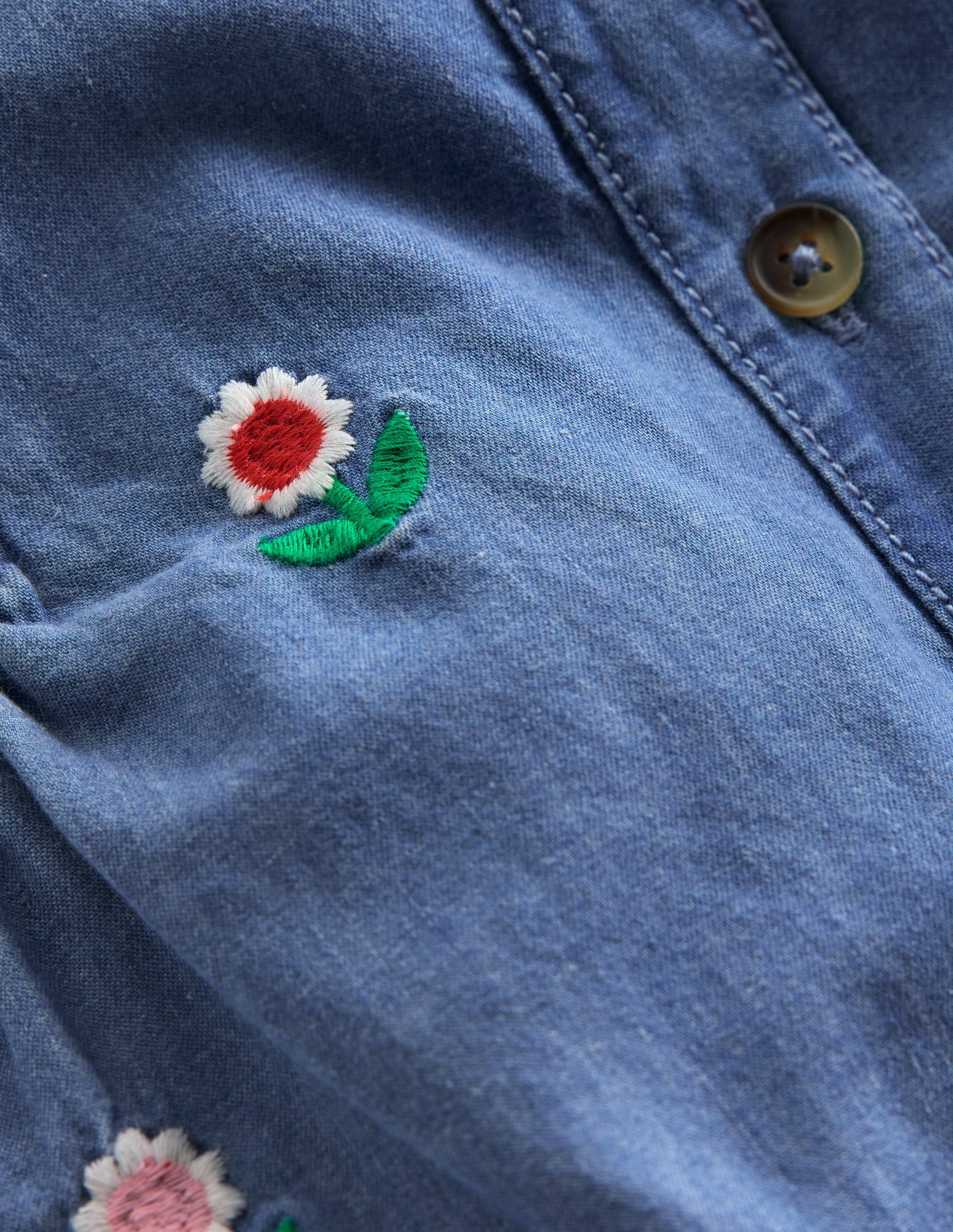 Bestickter Chambray-Strampler-Blumenstickerei Chambray-3