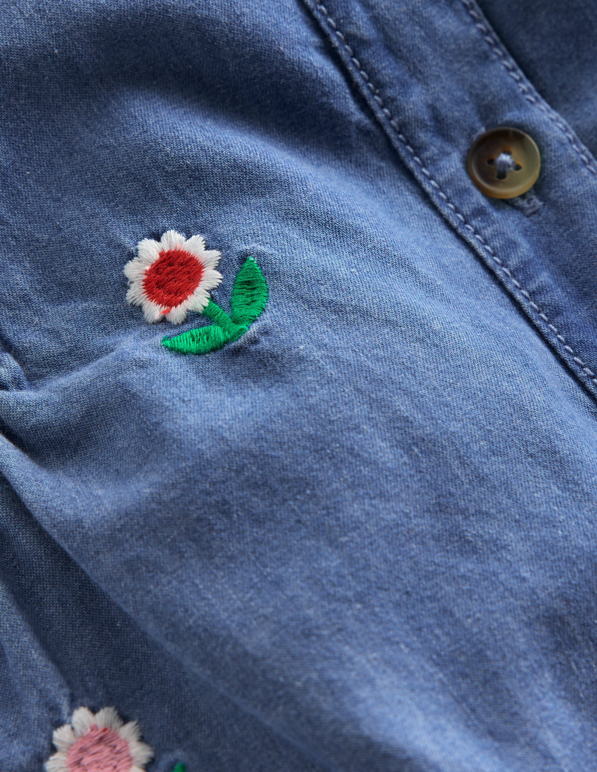 Bestickter Chambray-Strampler-Blumenstickerei Chambray - Image 3