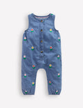 Barboteuse brodée en chambray-Chambray brodé à motif floral