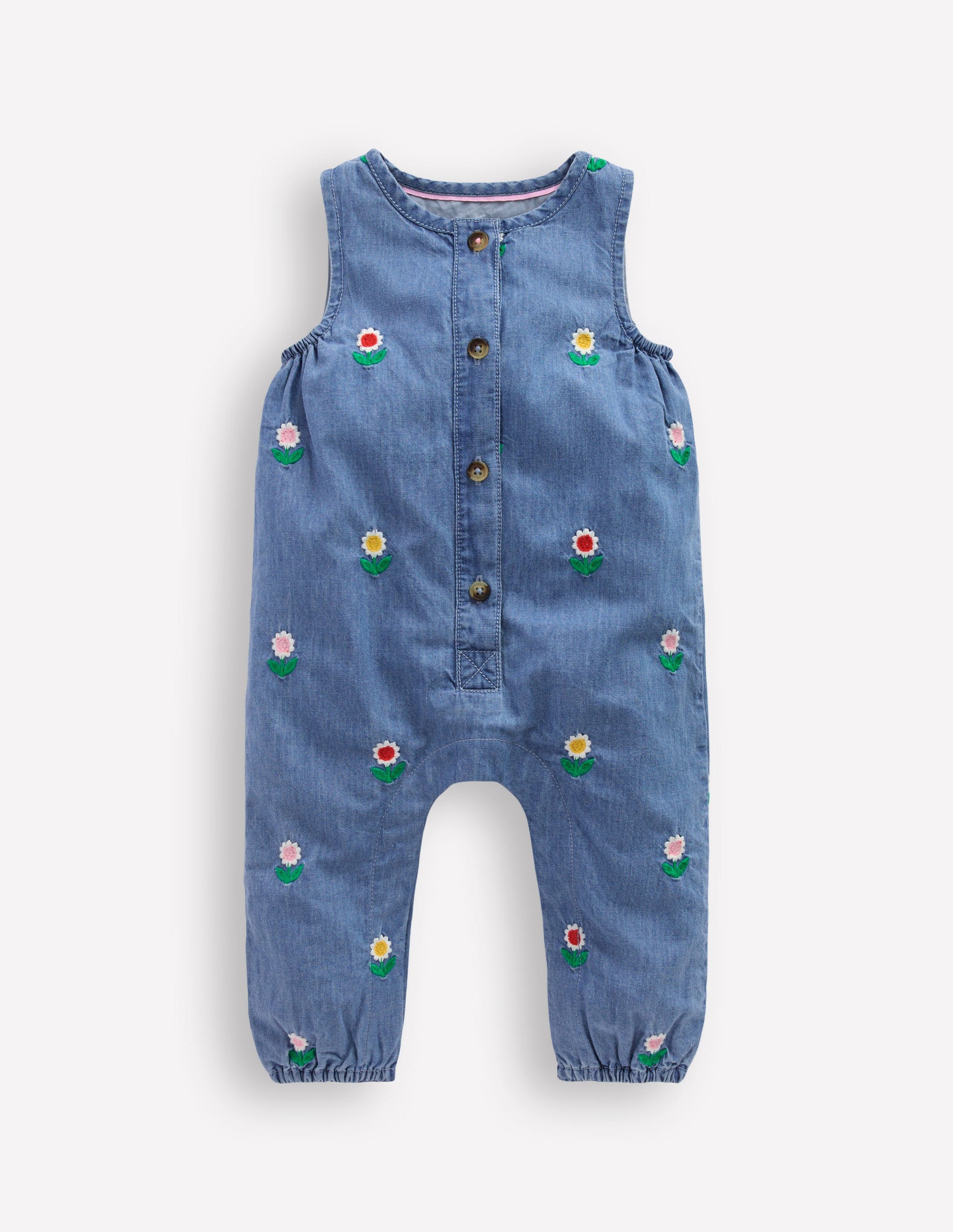 Bestickter Chambray-Strampler-Blumenstickerei Chambray-1