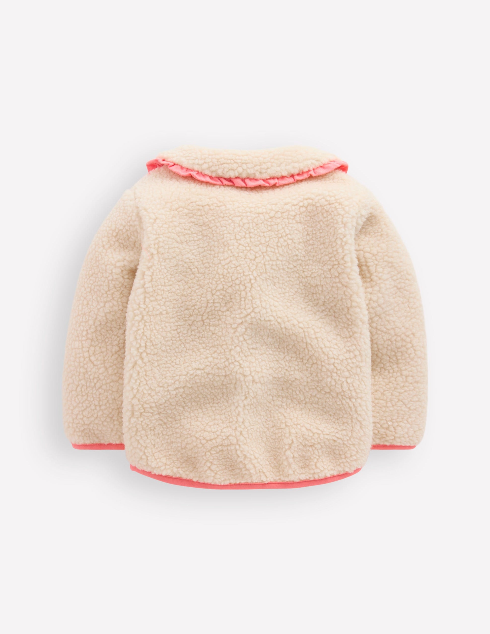 Girls Borg Collared Jacket-Neutral/Pink Heart-2