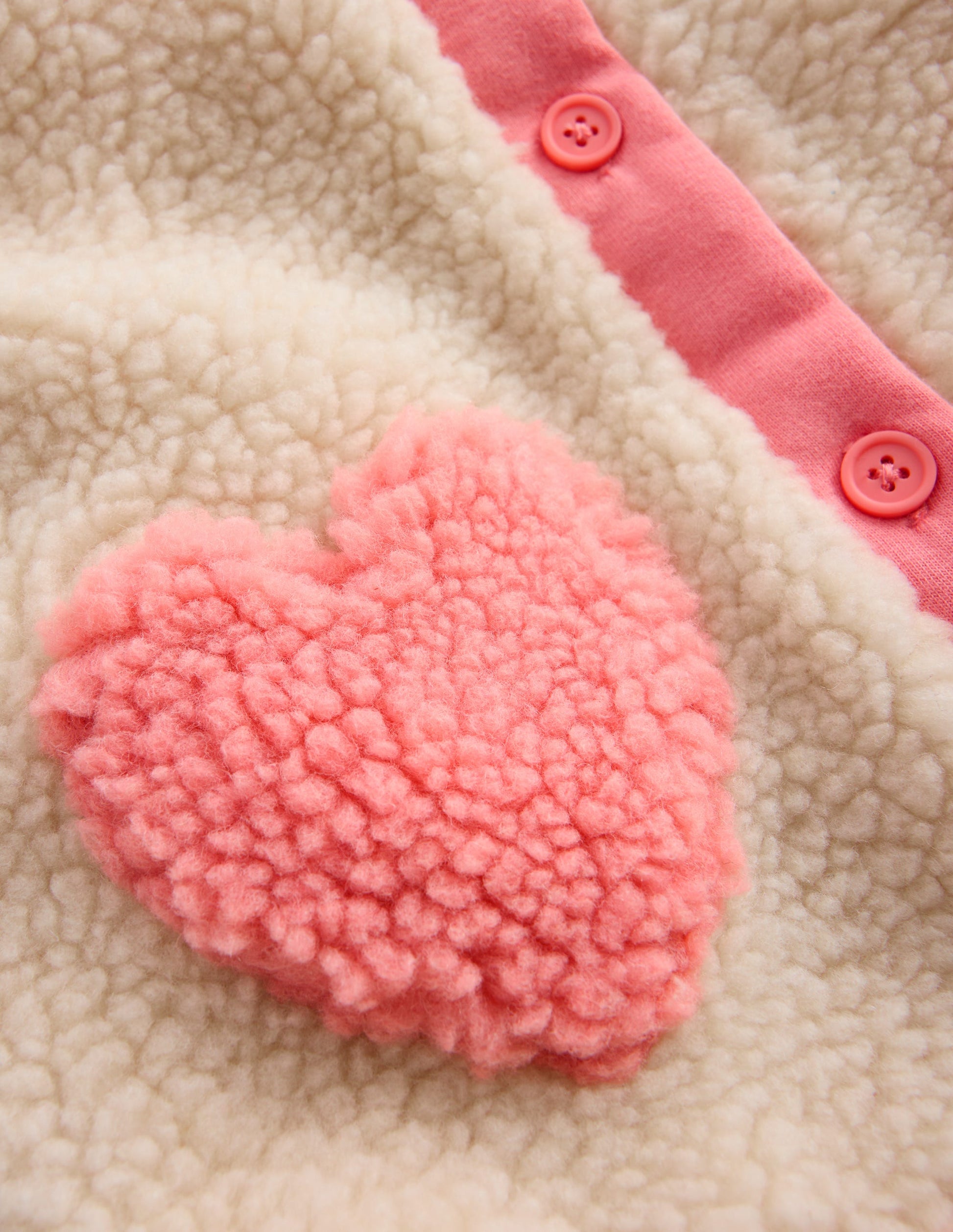 Girls Borg Collared Jacket-Neutral/Pink Heart-3