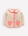 Teddyfell-Jacke mit Kragen für Mädchen-Neutral/Rosa Herz