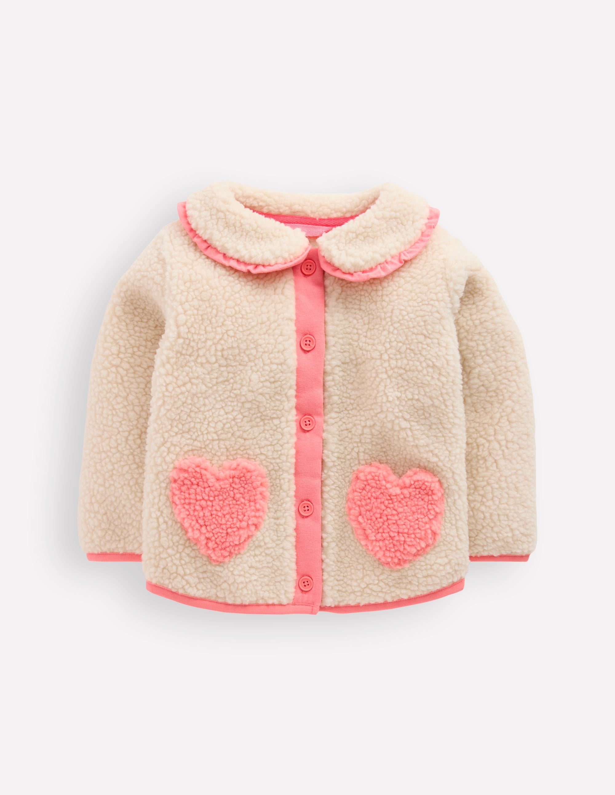 Teddyfell-Jacke mit Kragen für Mädchen-Neutral/Rosa Herz - Image 1