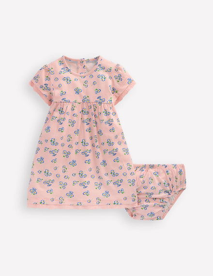 Broderie Trim Jersey Dress-Pink Ditsy Floral