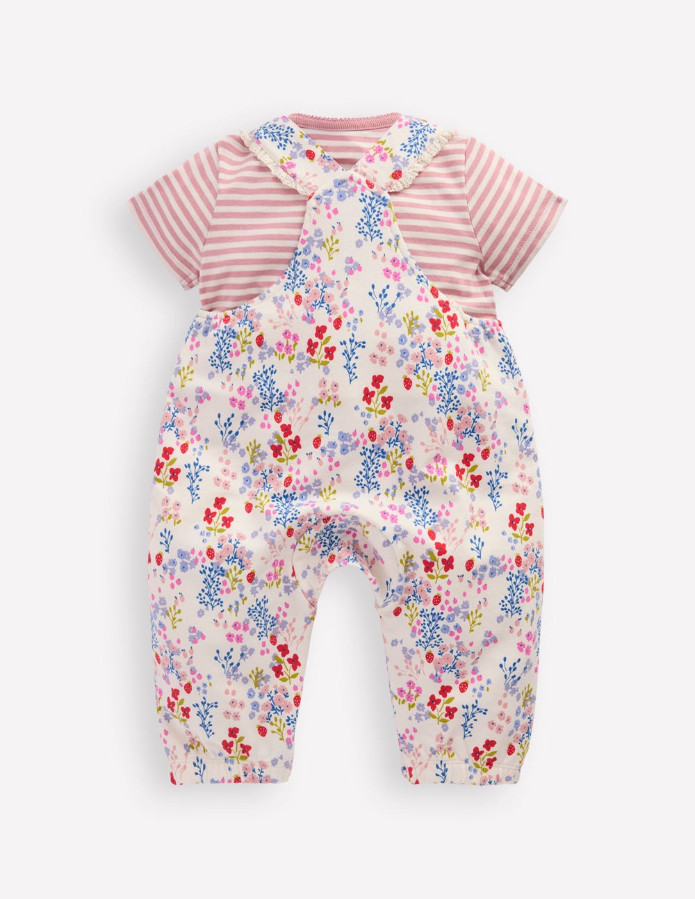 Salopette en jersey à manches courtes-Motif Ditsy Meadow ivoire-2