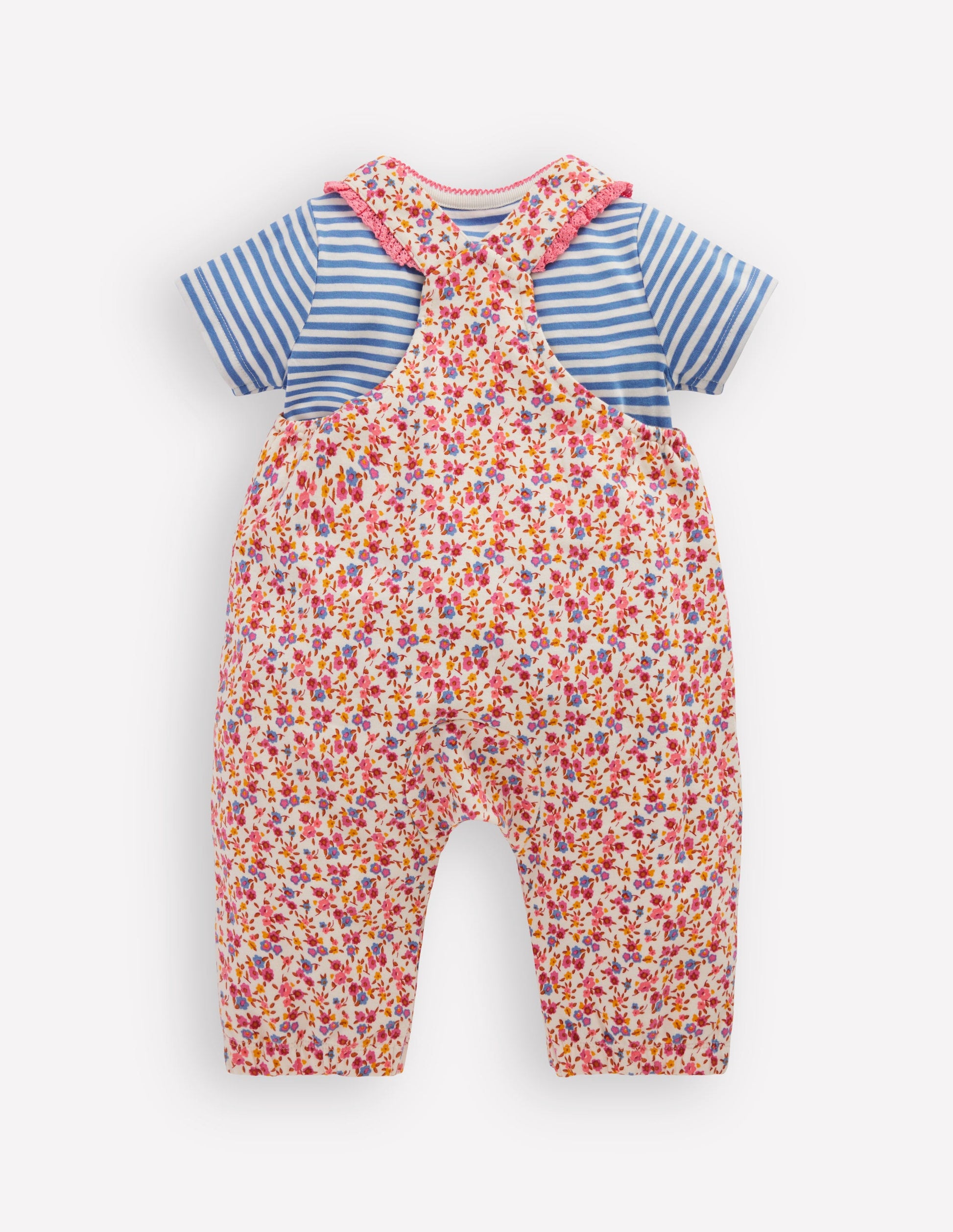 Kurze Jersey-Latzhose-Rosa, Filigranes Blumenmuster-2