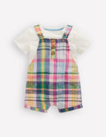 Short Woven Dungarees Set-Madras Check