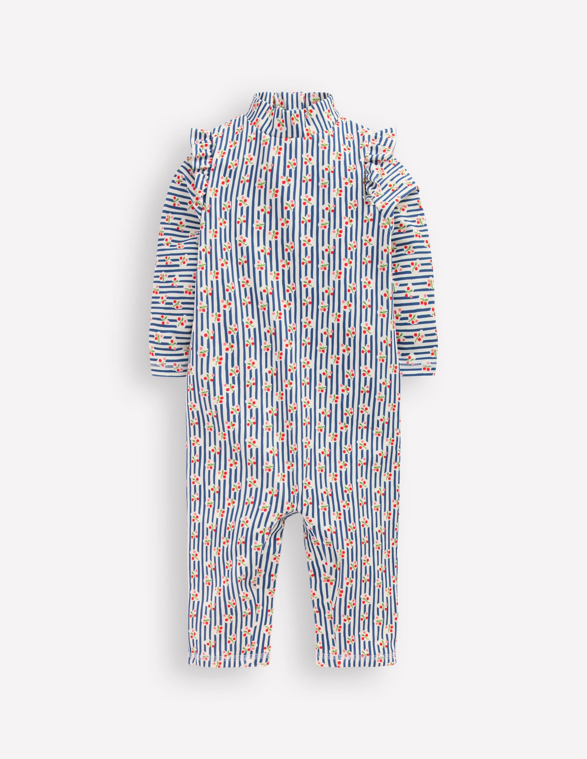 Girls Sun Safe Surfsuit-Stripe Cherries-1