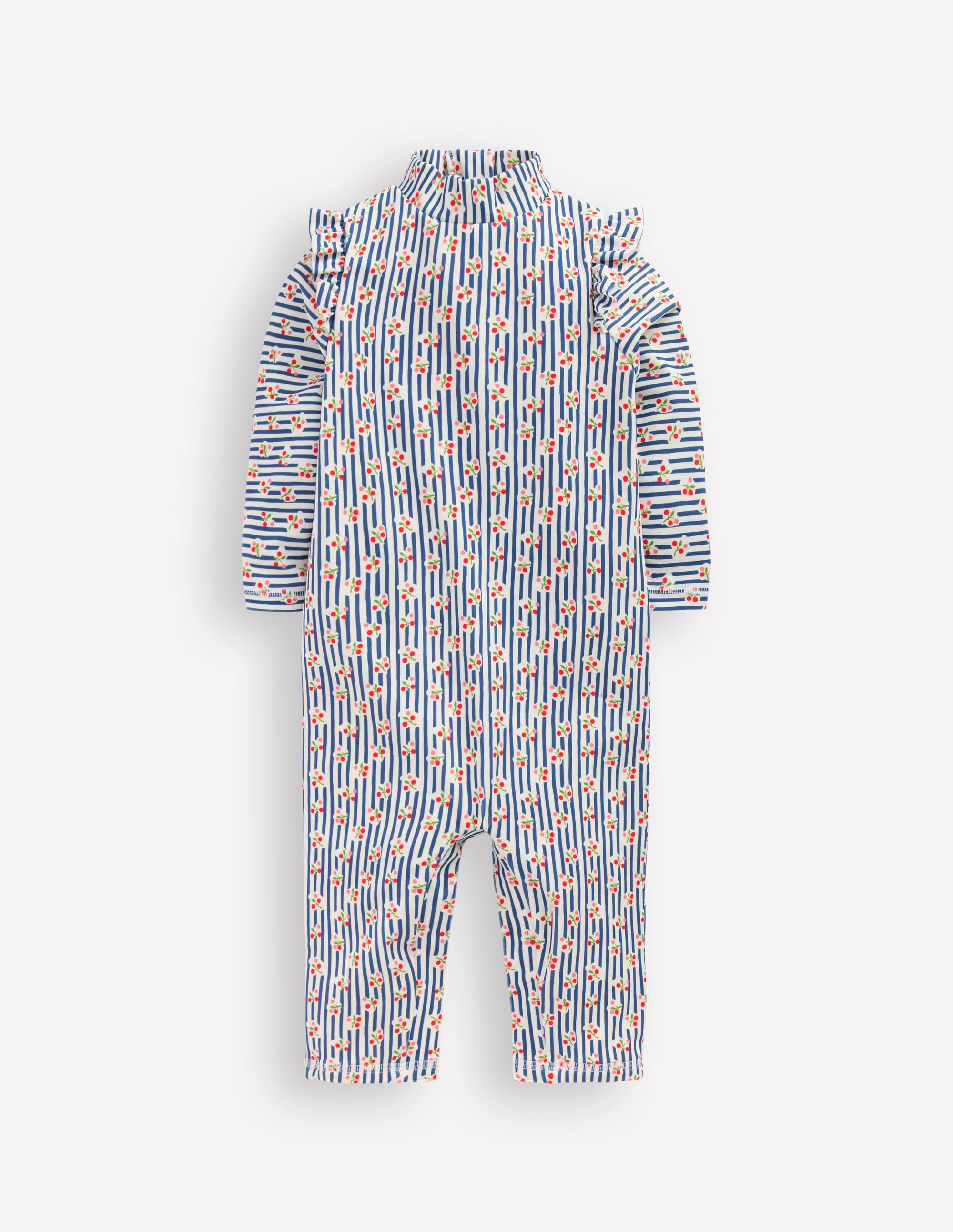 Girls Sun Safe Surfsuit-Stripe Cherries - Image 1