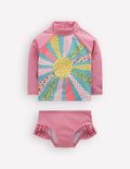 Ensemble avec haut de plage à logo-Soleil patchwork rose