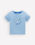 T-shirt manches courtes à logo-Point de chaînette tortue bleu