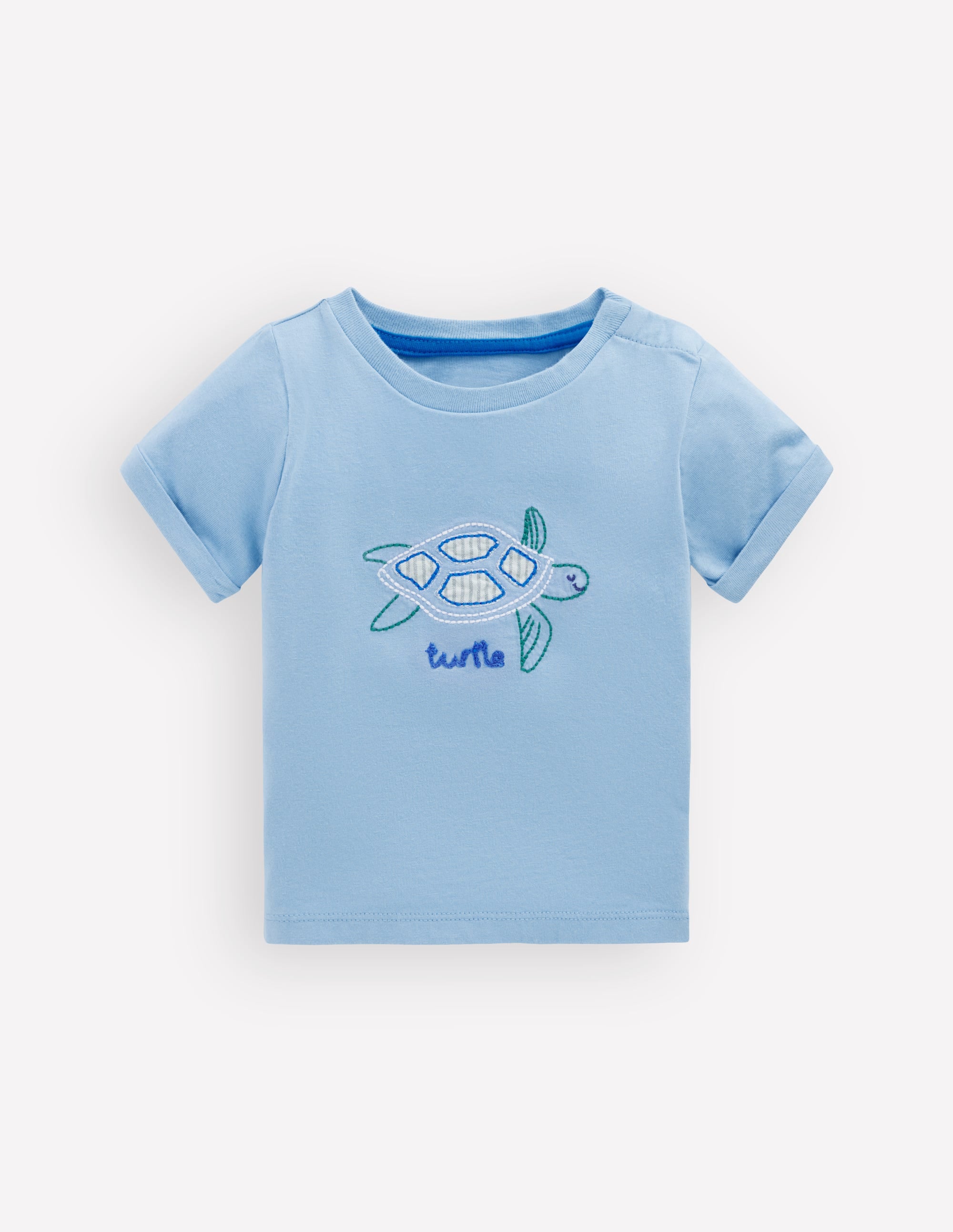 Kurzärmeliges T-Shirt mit Logo-Blau Schildkröte Kettenstich - Image 1