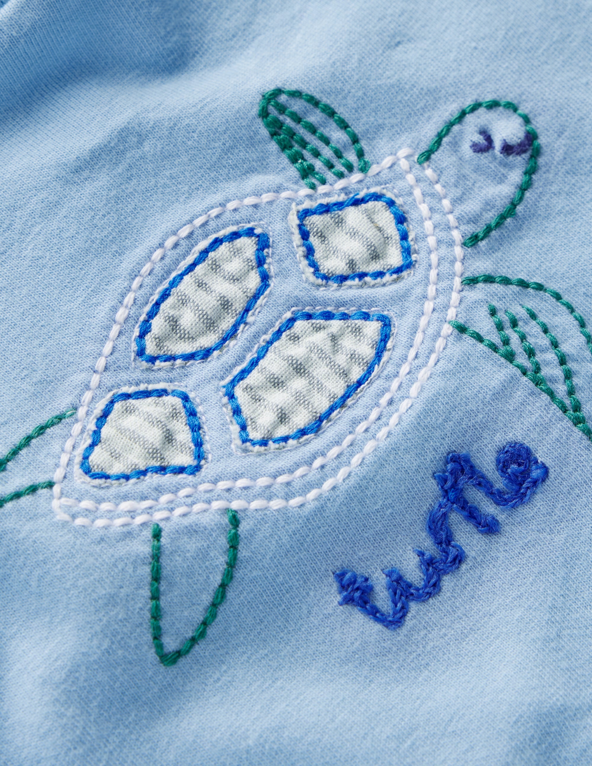 Kurzärmeliges T-Shirt mit Logo-Blau Schildkröte Kettenstich - Image 3