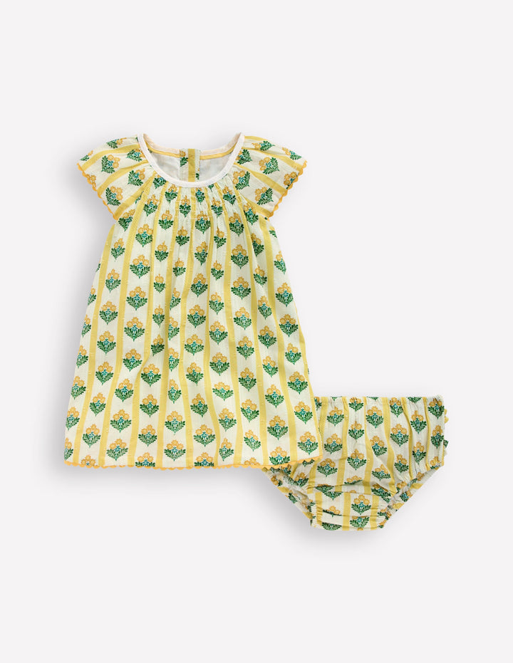 Robe aérienne froncée-Tige de fleur jaune