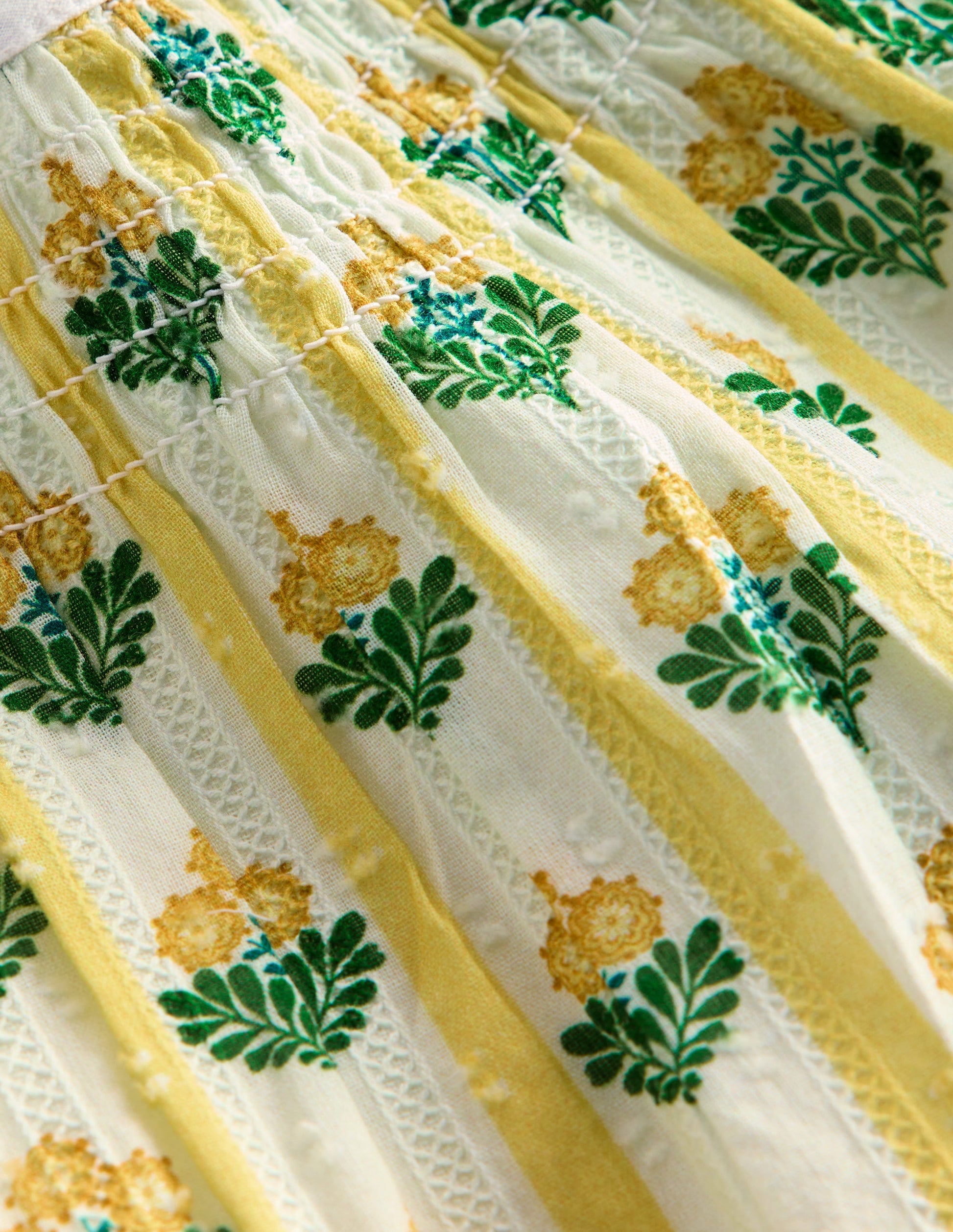 Fließendes, gerafftes Kleid-Gelb Blütenstängel-3