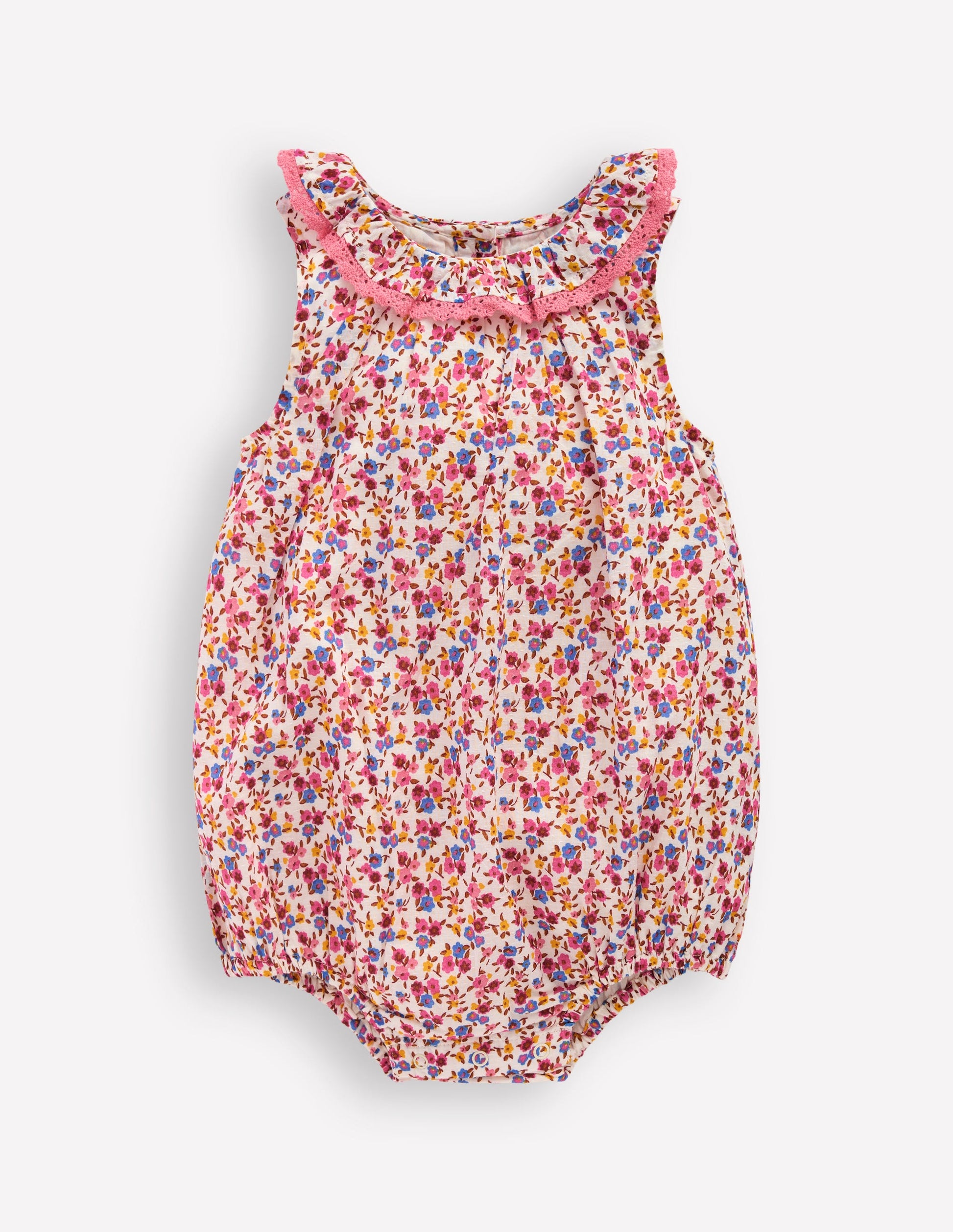 Weit geschnittener Strampler mit Rüschenausschnitt-Rosa, Filigranes Blumenmuster-1