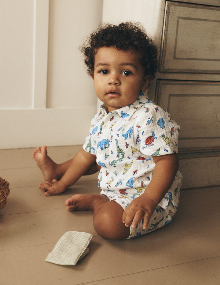 Spielset mit gewebtem Hemd-Naturweiß Bunt Dschungeltiere