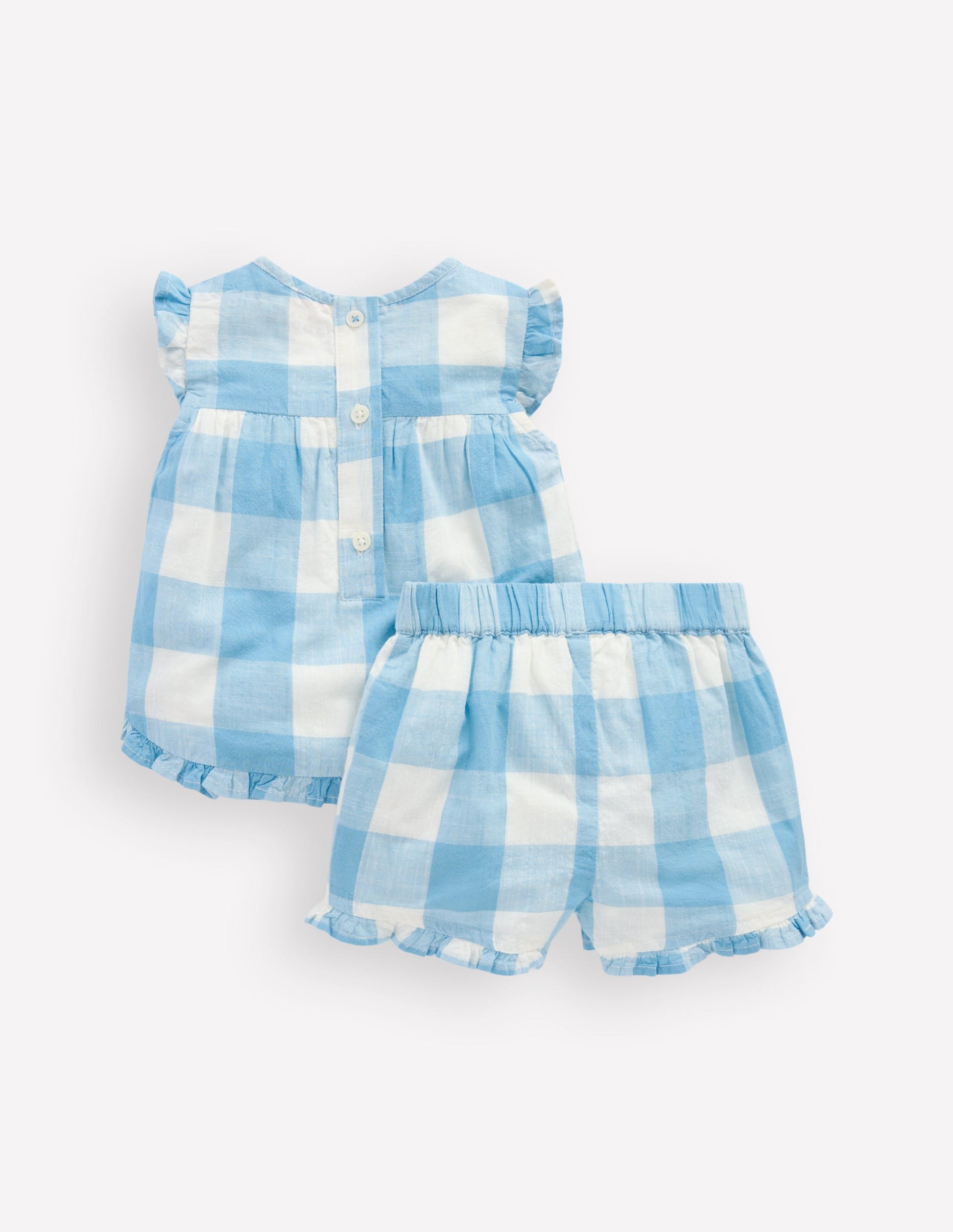 Ensemble tissé ravissant à détails-Broderie vichy bleu-2