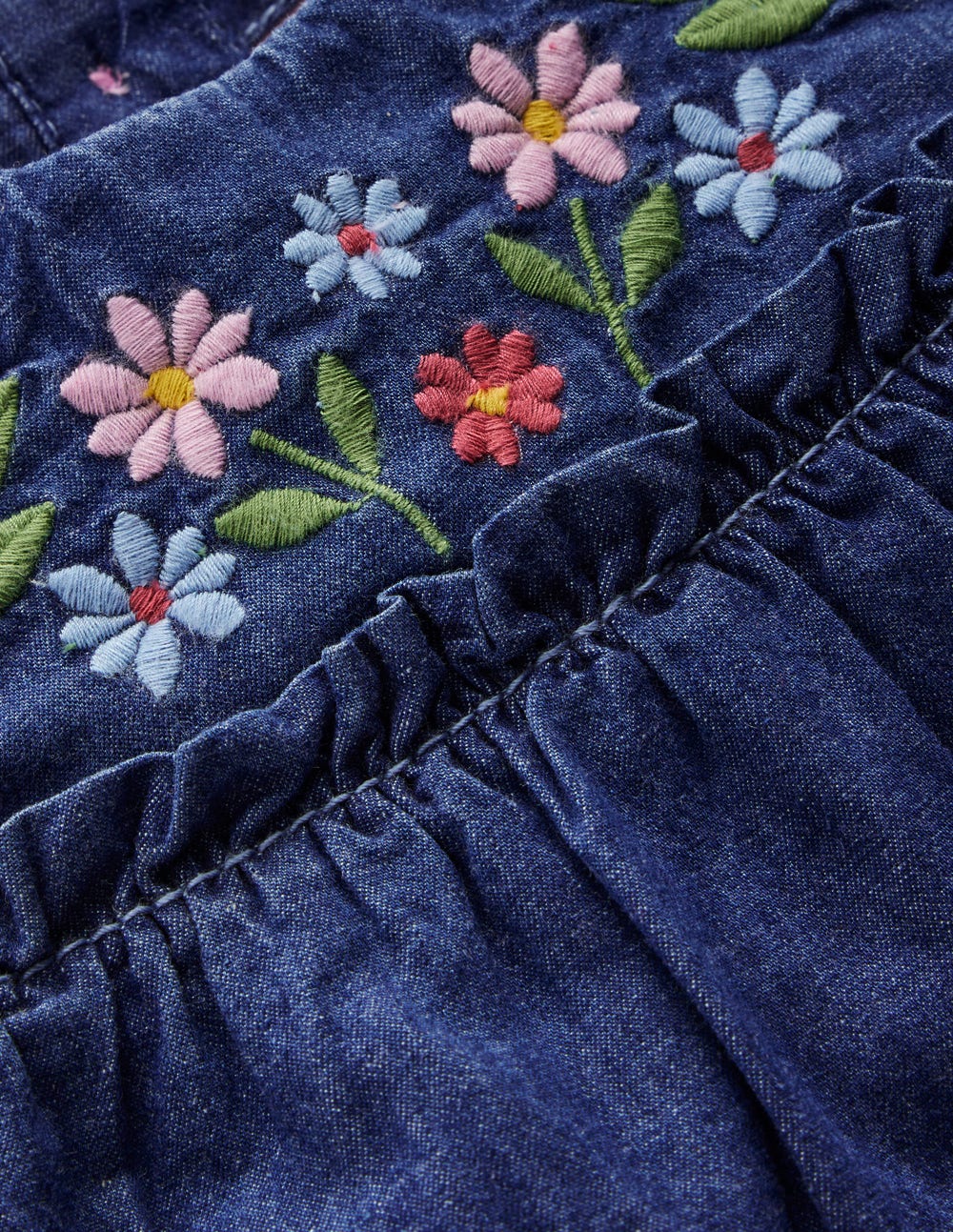 Gestuftes Rüschenkleid-Faux-Uni, Stickerei-3