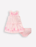 Gestuftes Rüschenkleid-Rosa Bestickt Streifen