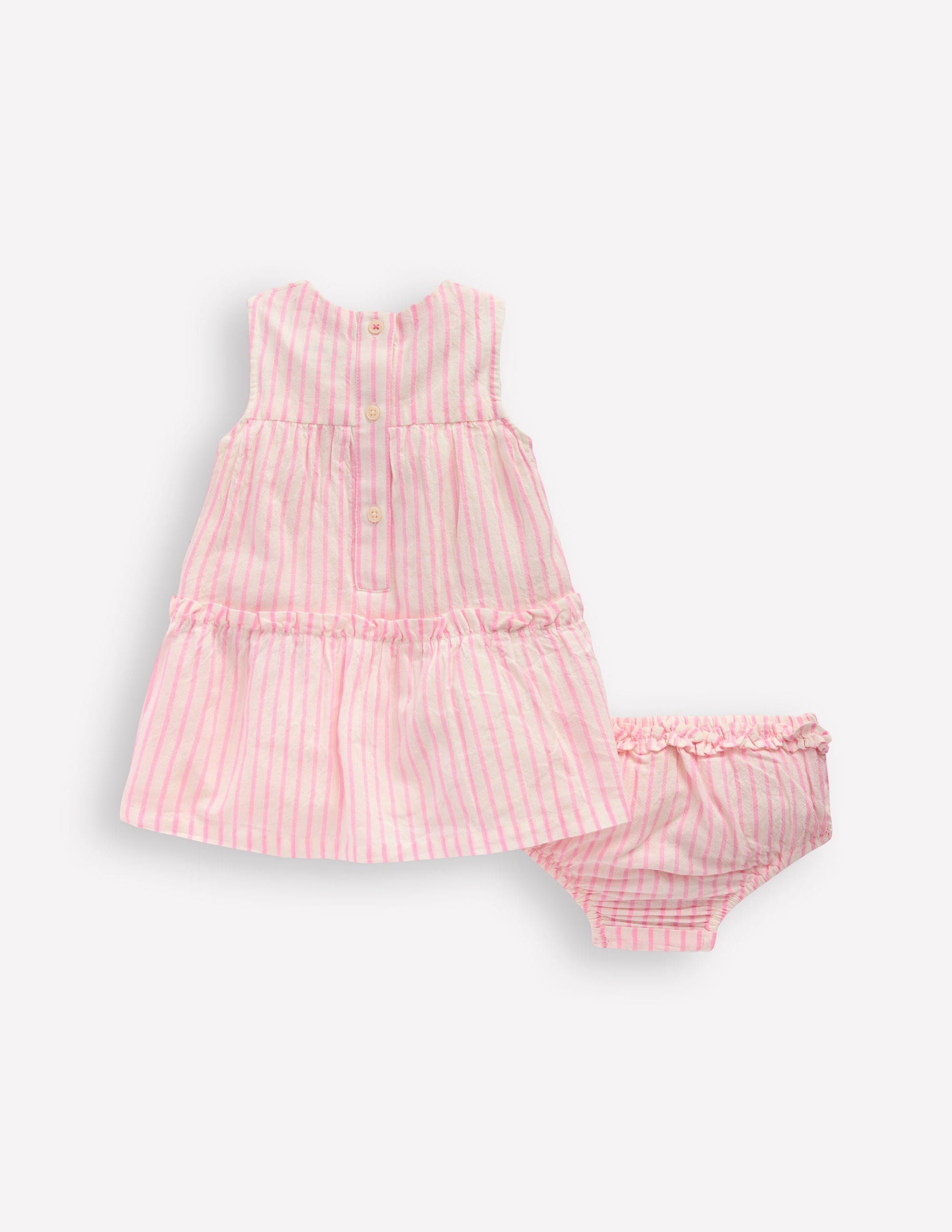 Robe à volants-Rayé et brodé rose-2